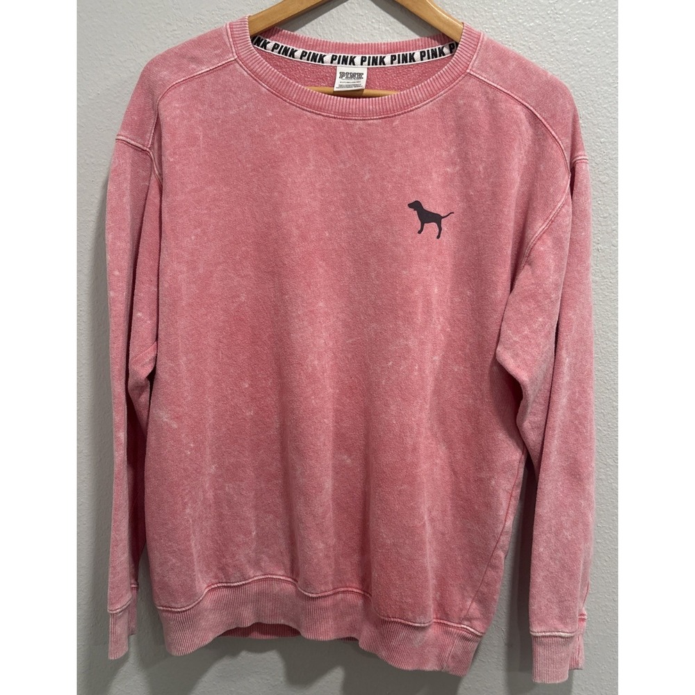 Women's Acid Wash Pink by Victoria's Secret Oversized Sweatshirt Dog Logo Size S